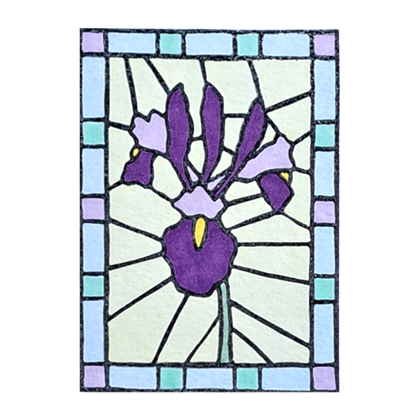 "Iris Floral Stained Glass" Lino Print