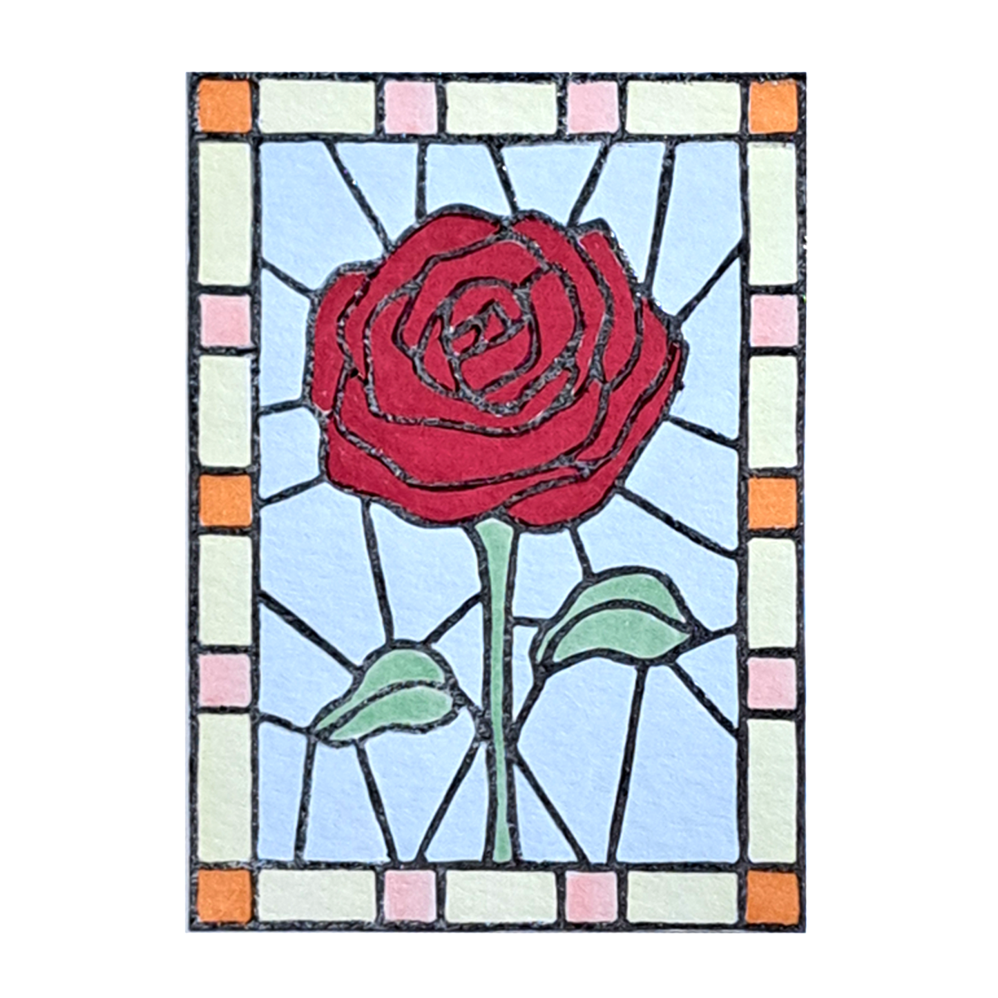 "Rose Floral Stained Glass" Lino Print