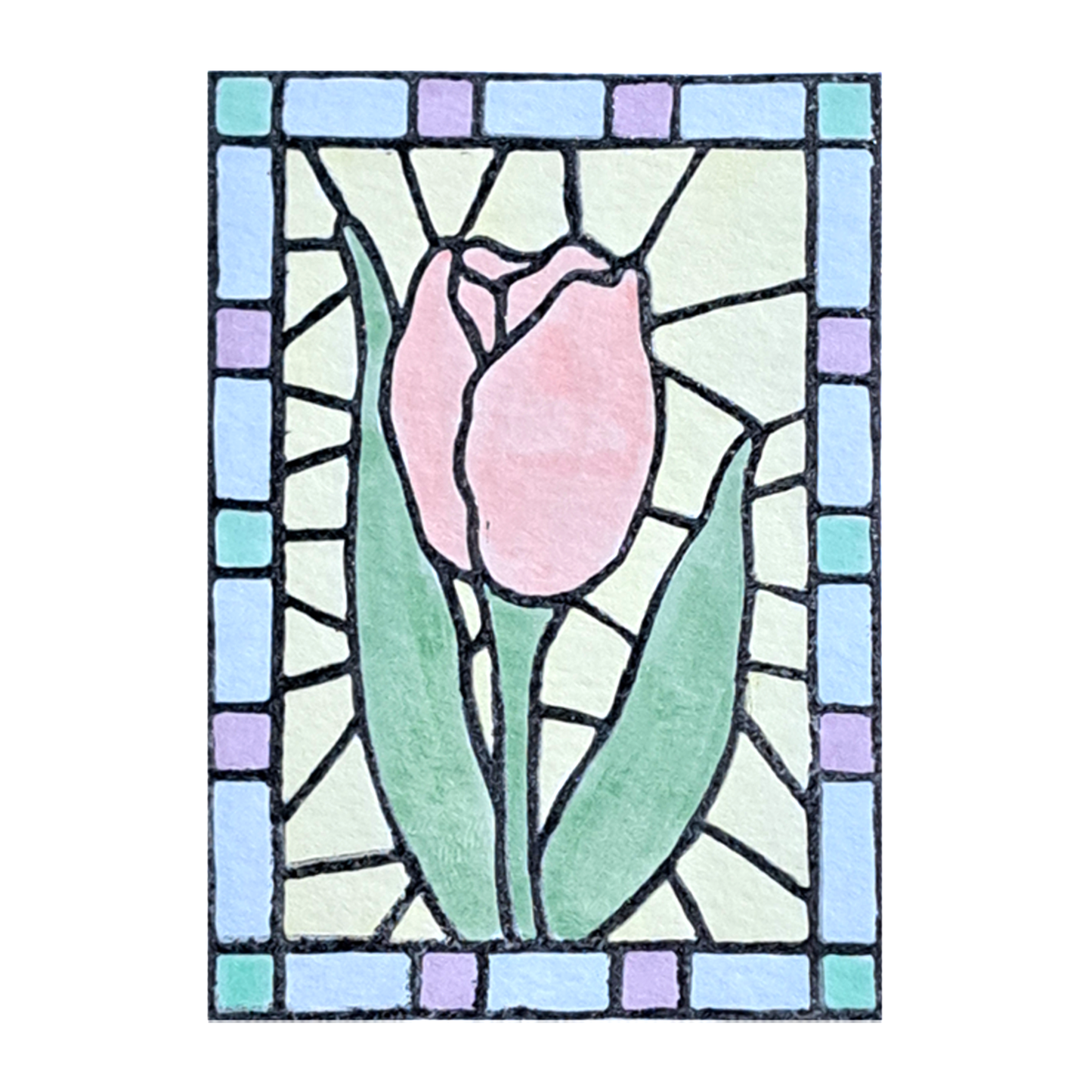 "Tulip Floral Stained Glass" Lino Print
