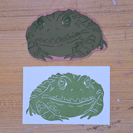 "Frog Lounging" Lino Print