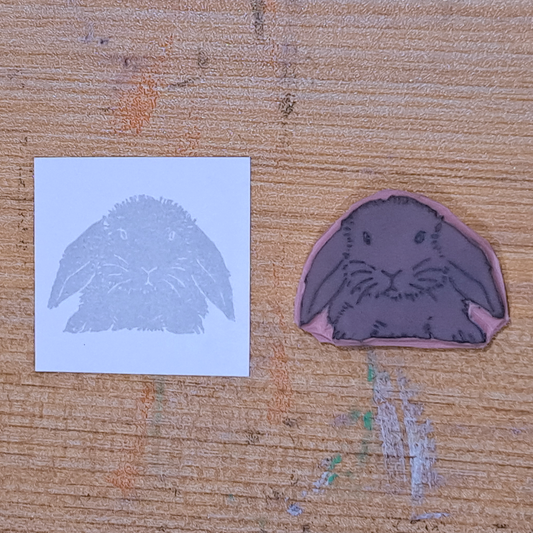 "Lop-Eared Rabbit Sitting" Lino Print