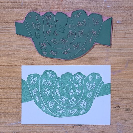 "Snake On Branch" Lino Print
