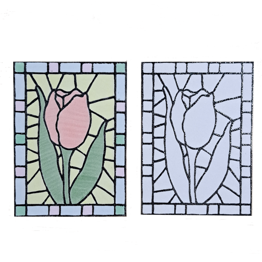 "Tulip Floral Stained Glass" Lino Print