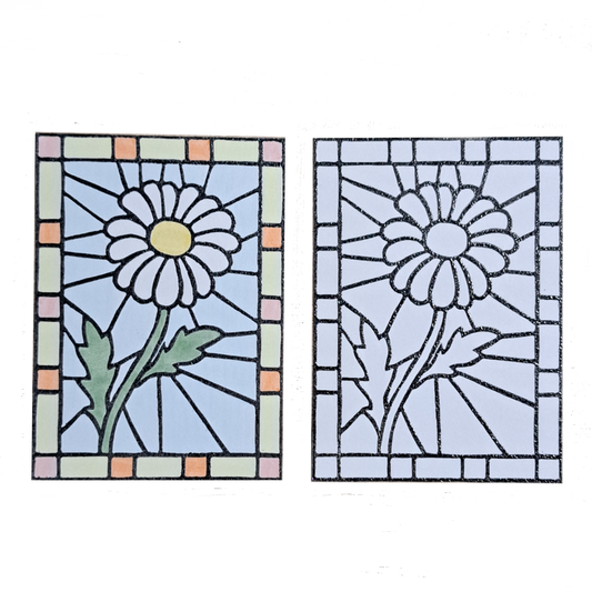 "Daisy Floral Stained Glass" Lino Print