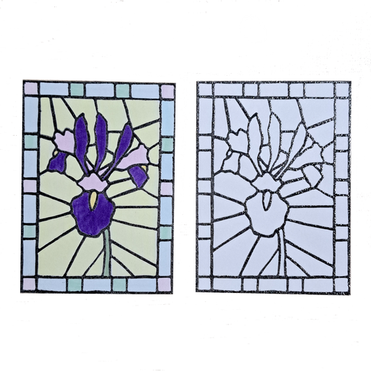 "Iris Floral Stained Glass" Lino Print