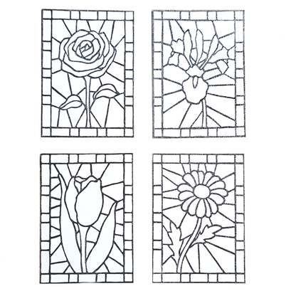 "Floral Stained Glass" Complete Set - Lino Print