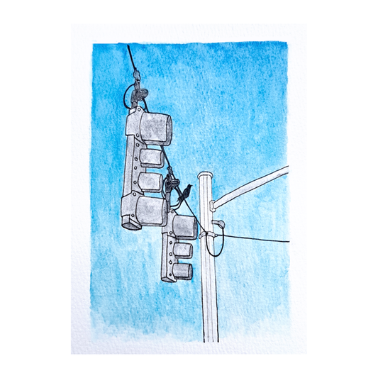 "Bird and Traffic Lights" Watercolor Illustration