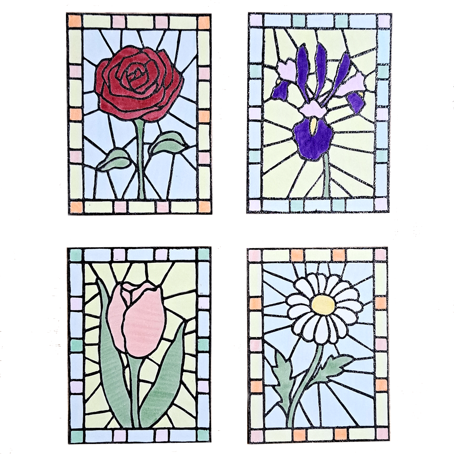 "Floral Stained Glass" Complete Set - Lino Print