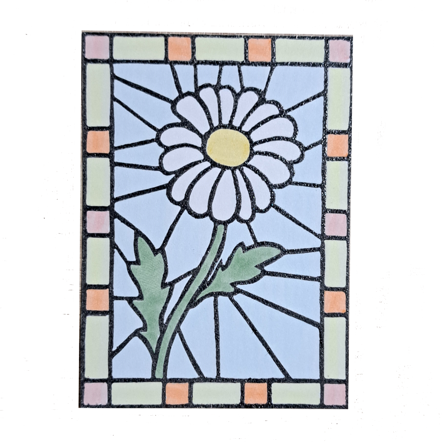 "Daisy Floral Stained Glass" Lino Print