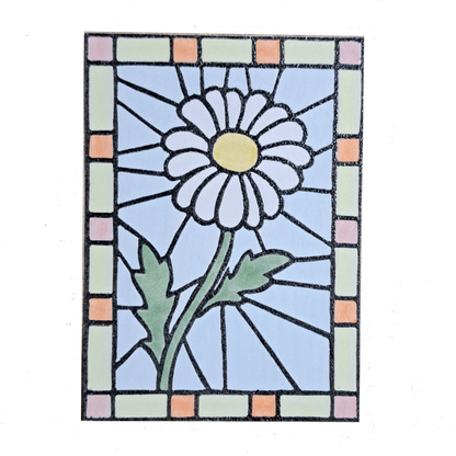 "Daisy Floral Stained Glass" Lino Print