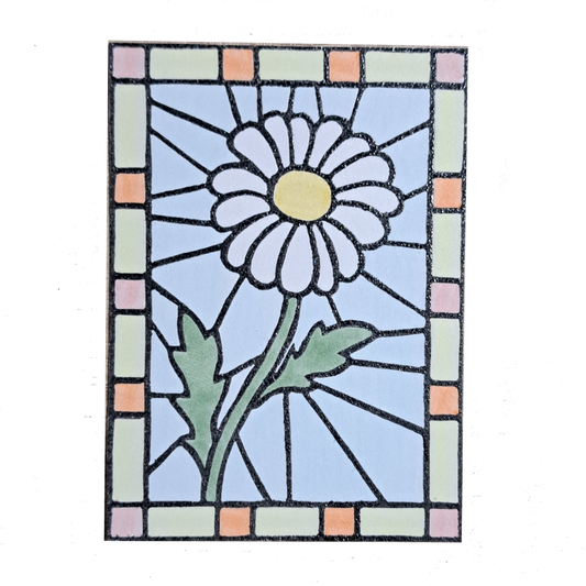 "Daisy Floral Stained Glass" Lino Print