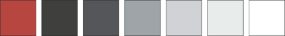 Photo of 7 squares showing the true color pallet of white, black, various shades of gray and bright red