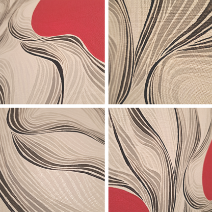 4 close up photos of the "Grooves" painting showing shine and texture