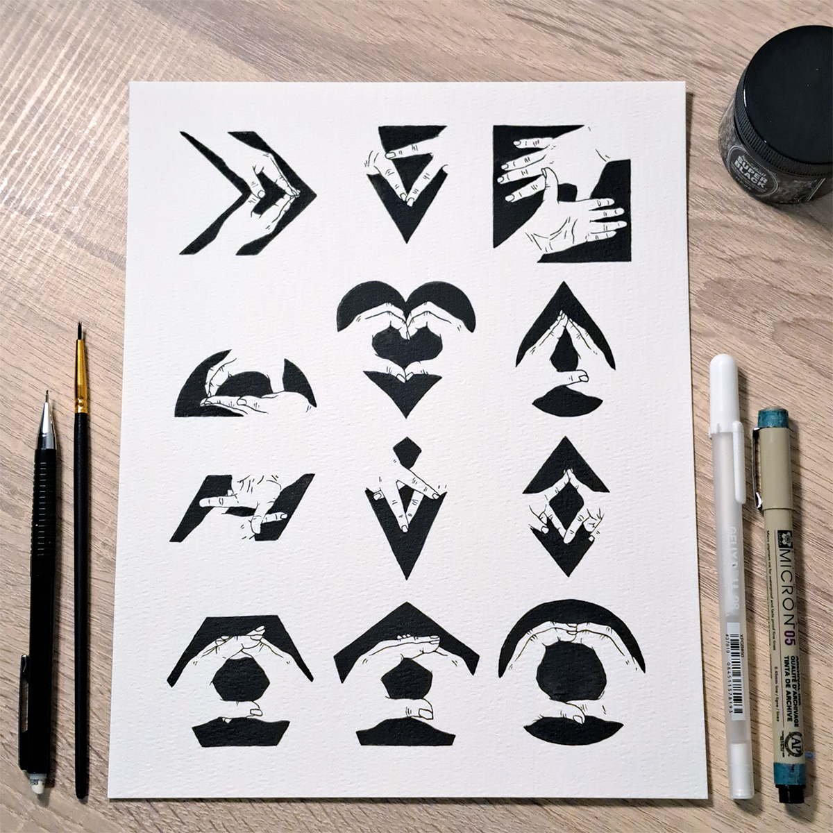 "Hand Shapes" Ink Illustration