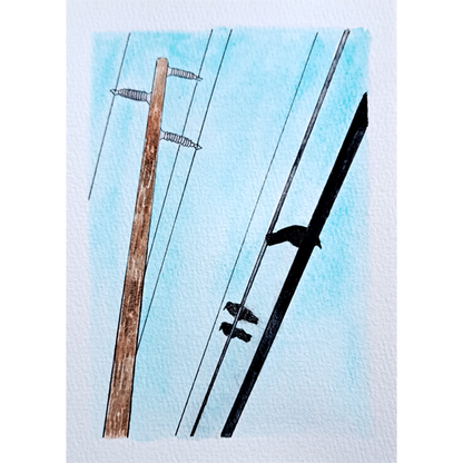 "Birds and Pole" Watercolor Illustration