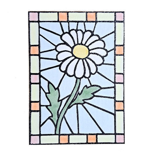 "Daisy Floral Stained Glass" Lino Print