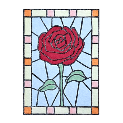 "Rose Floral Stained Glass" Lino Print