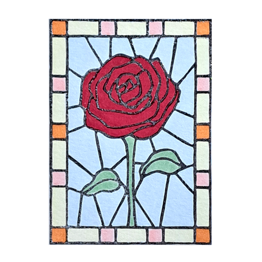 "Rose Floral Stained Glass" Lino Print