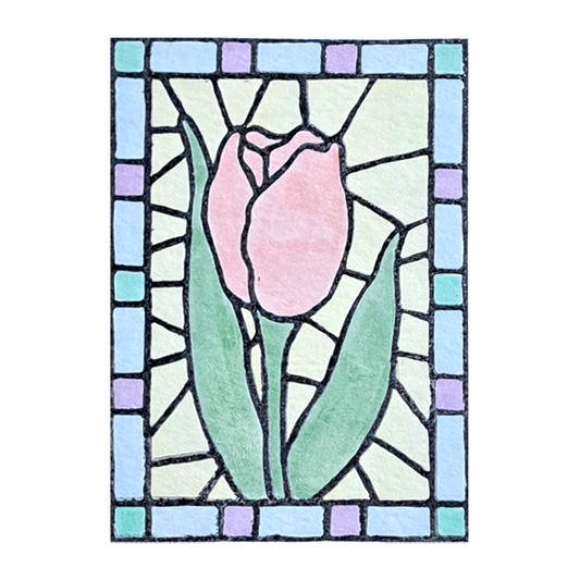 "Tulip Floral Stained Glass" Lino Print