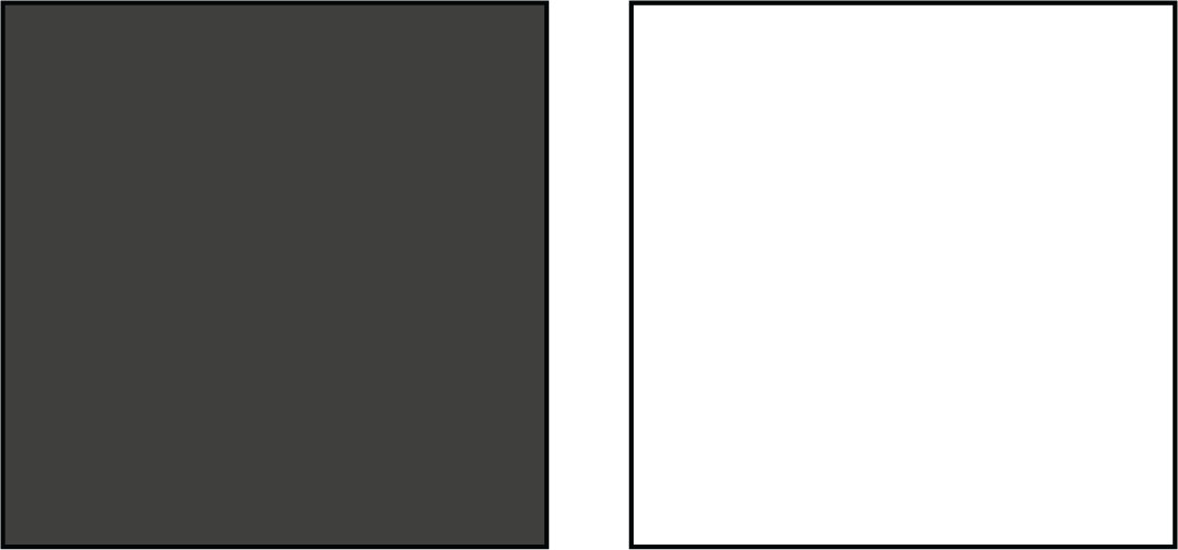 Photo of 2 squares showing the true color pallet. The square colors are black and white