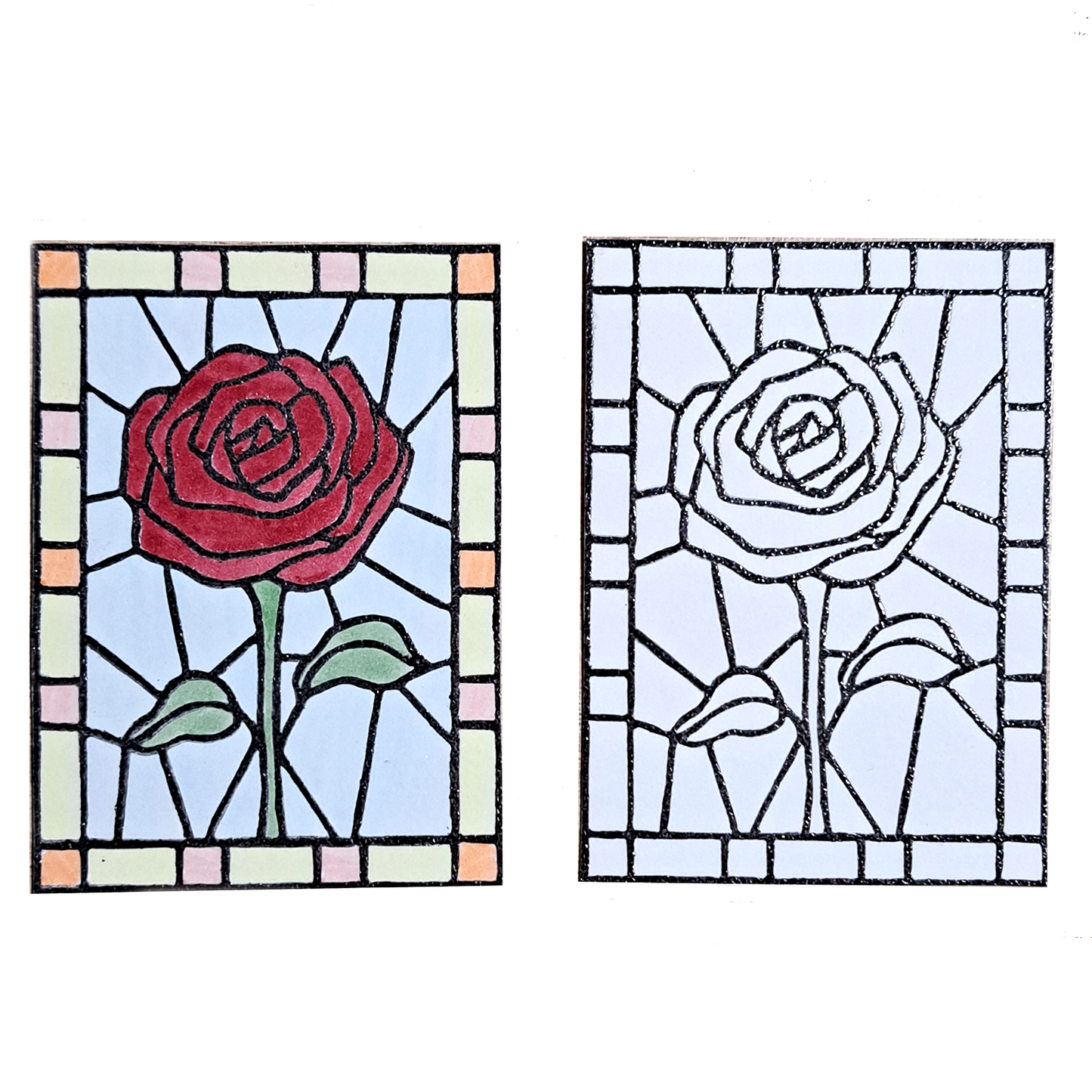 "Rose Floral Stained Glass" Lino Print