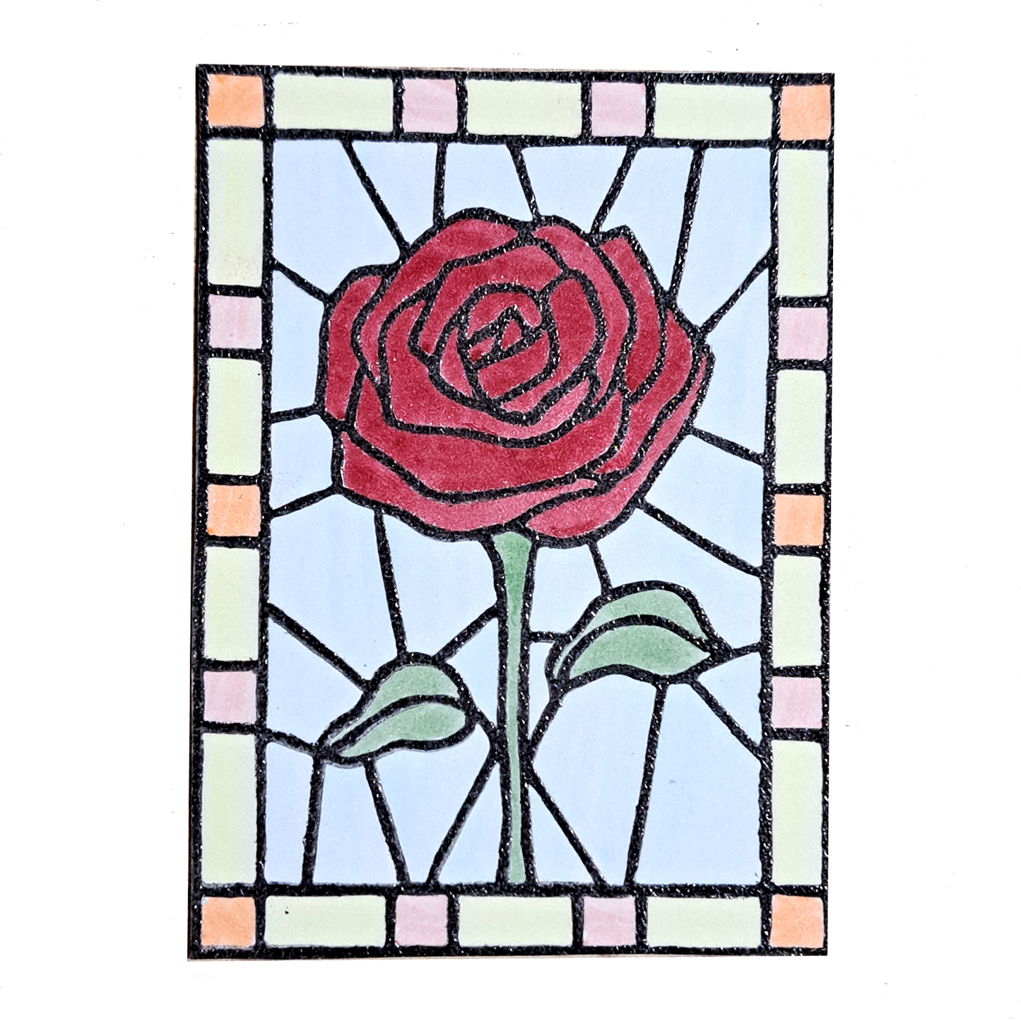 "Rose Floral Stained Glass" Lino Print