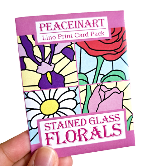 "Stained Glass Florals  Lino Print Card Pack