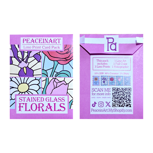 "Stained Glass Florals  Lino Print Card Pack