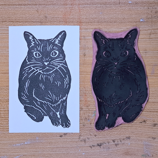 "Cat Staring"  Lino Print