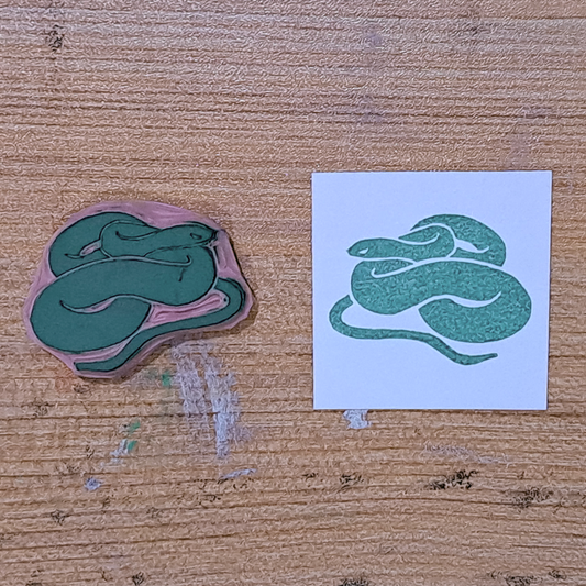 "Coiled Snake" Lino Print