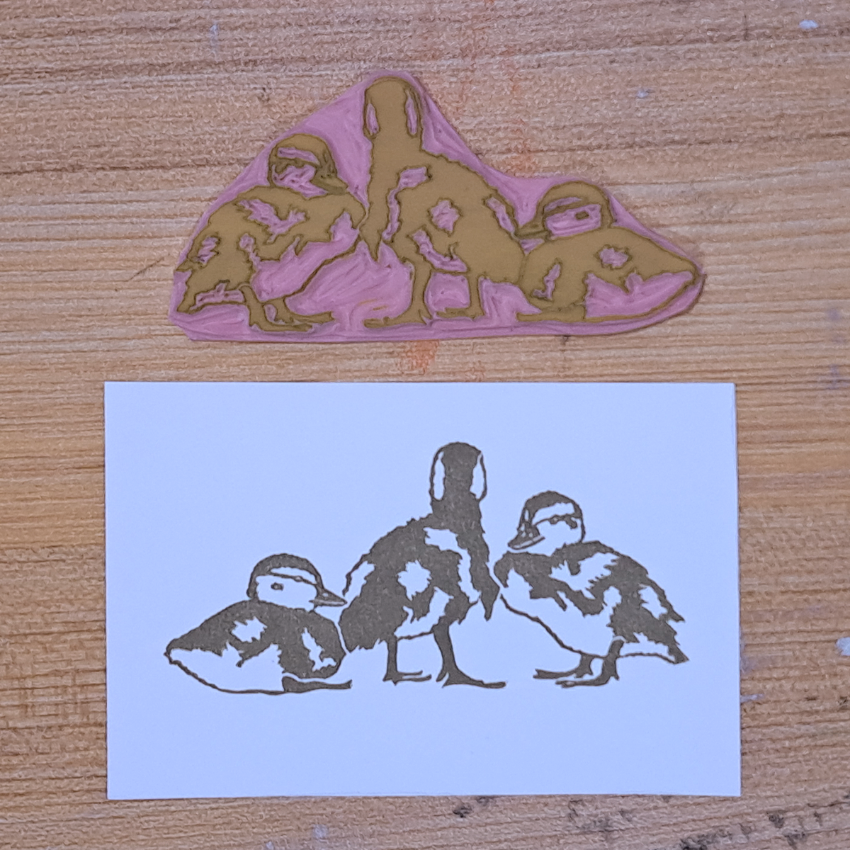 "Duckling Trio" Lino Print