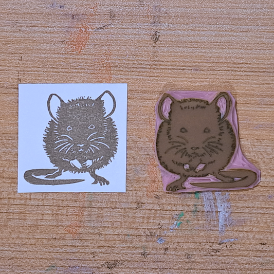 "Field Mouse Close" Lino Print