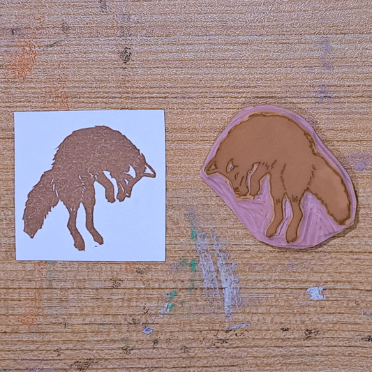 "Fox Jumping"  Lino Print