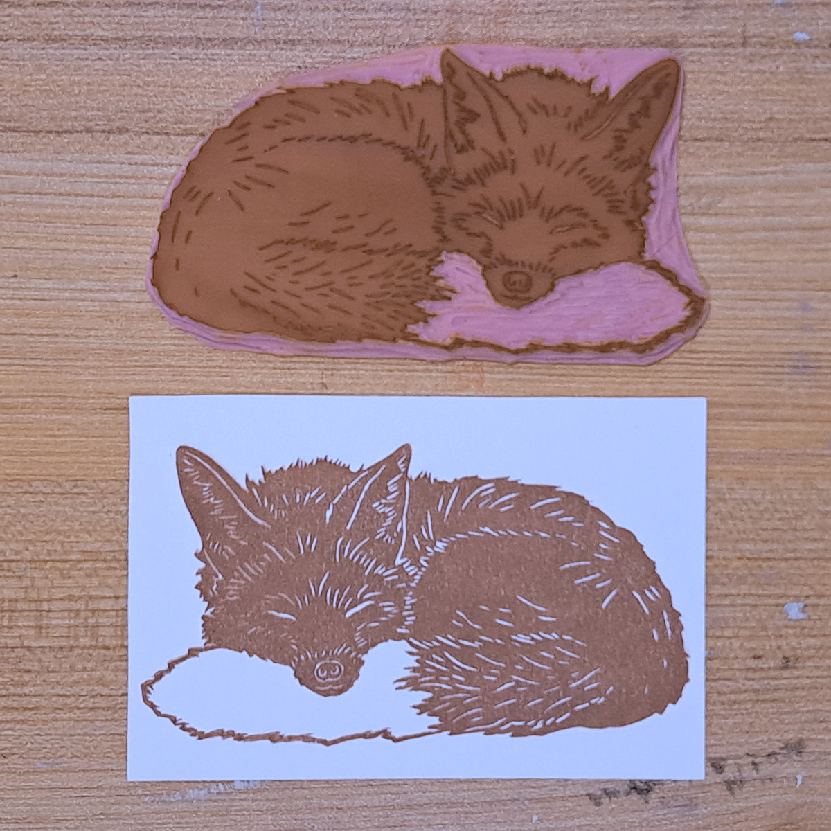 "Fox Sleeping"  Lino Print