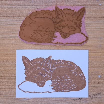 "Fox Sleeping"  Lino Print