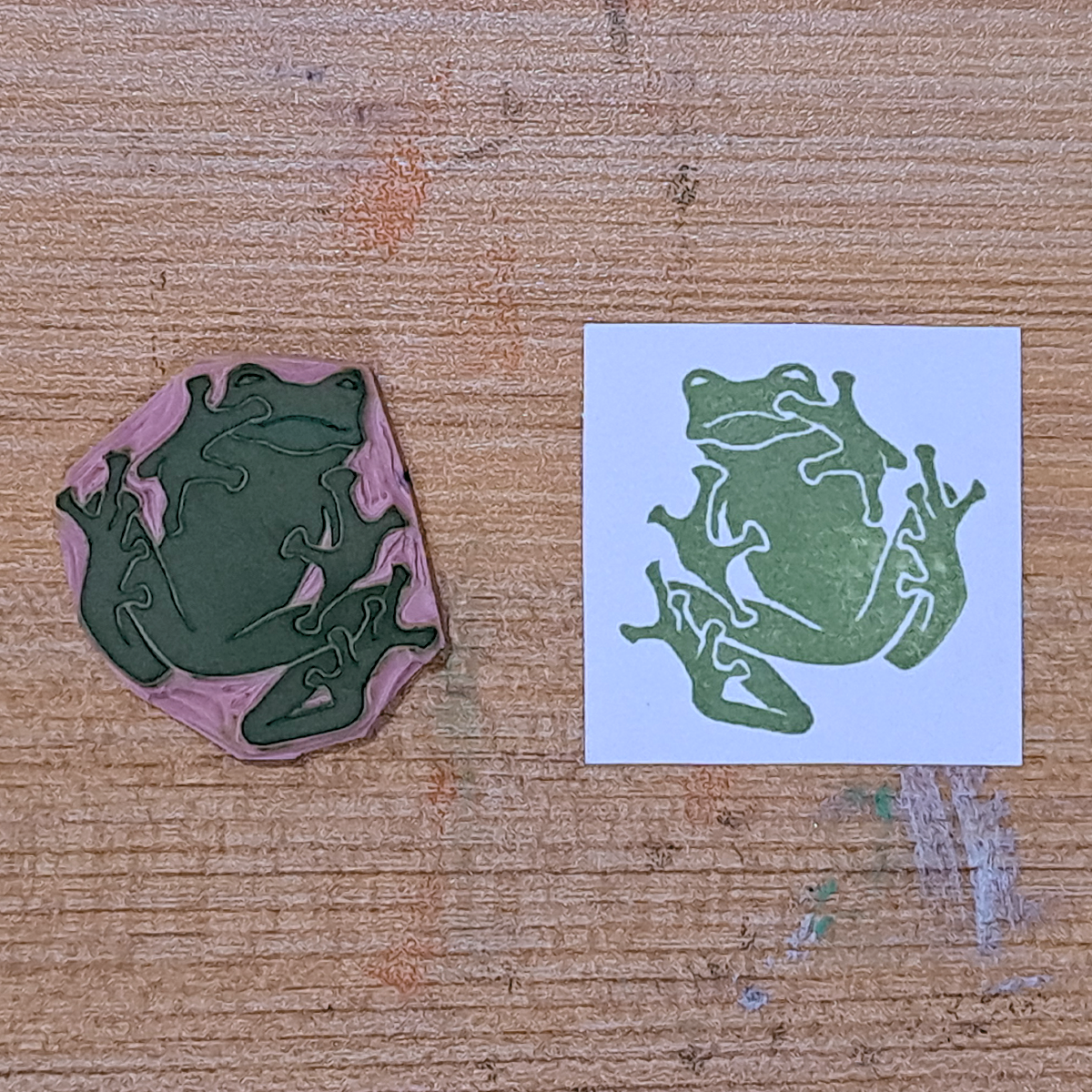 "Frog Below" Lino Print