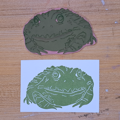 "Frog Lounging" Lino Print