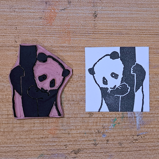 "Panda In Tree" Lino Print