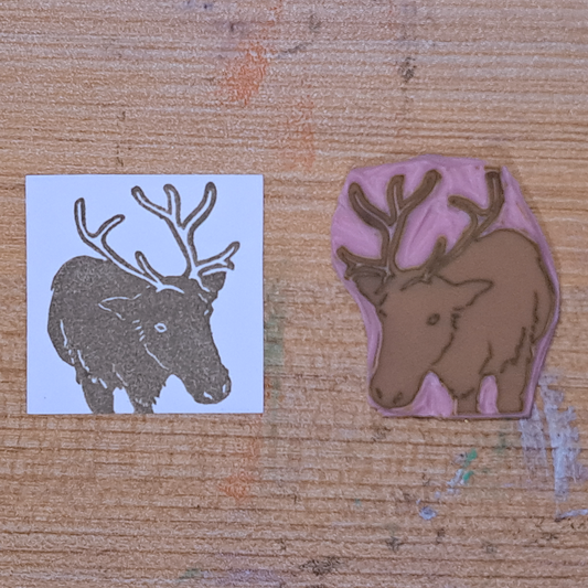 "Reindeer Close" Lino Print