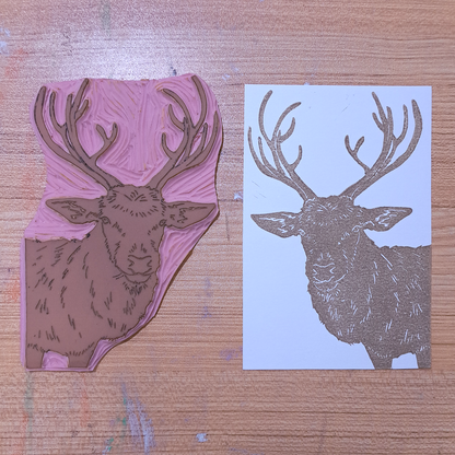 "Reindeer Staring" Lino Print