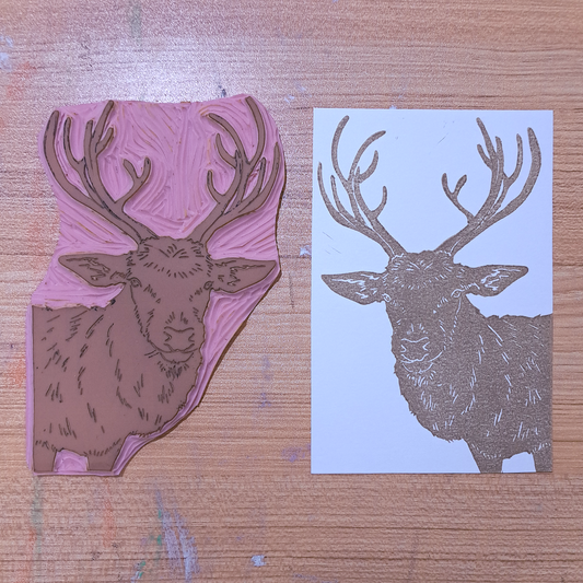 "Reindeer Staring" Lino Print