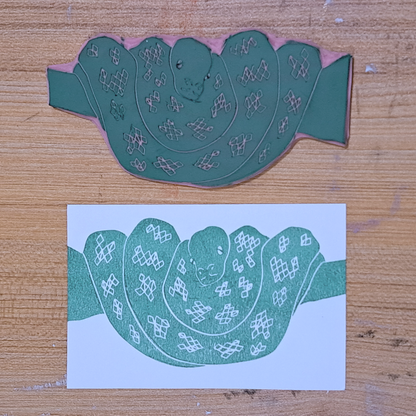 "Snake On Branch" Lino Print