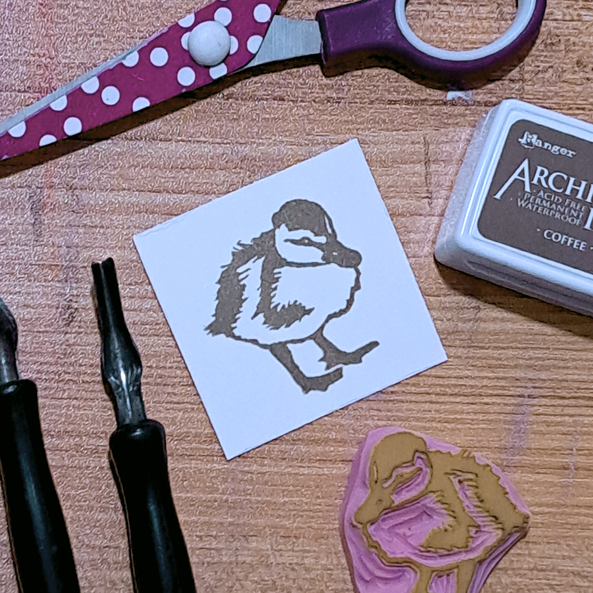 "Duckling Standing" Lino Print