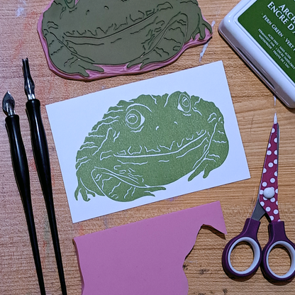 "Frog Lounging" Lino Print