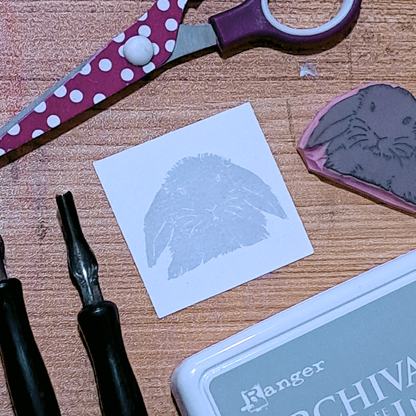 "Lop-Eared Rabbit Sitting" Lino Print