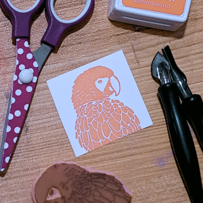 "Macaw Looking" Lino Print
