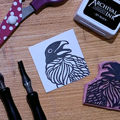 "Swirly Crow"  Lino Print