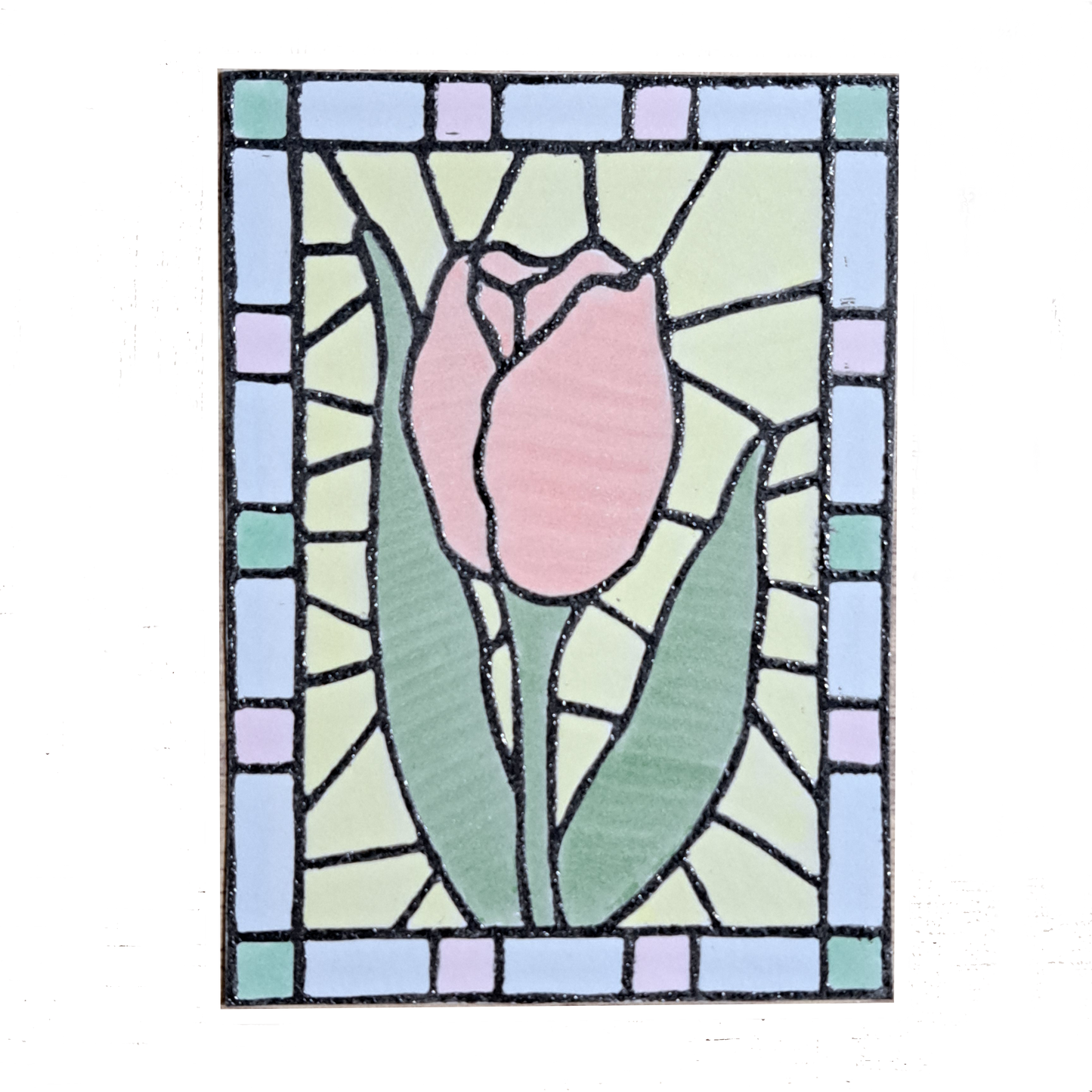 "Tulip Floral Stained Glass" Lino Print