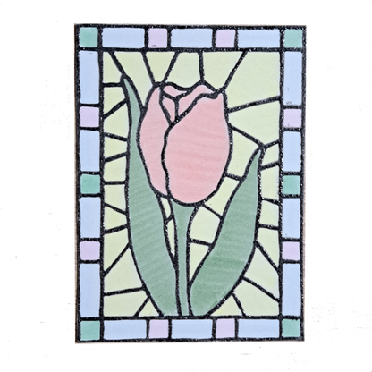 "Tulip Floral Stained Glass" Lino Print