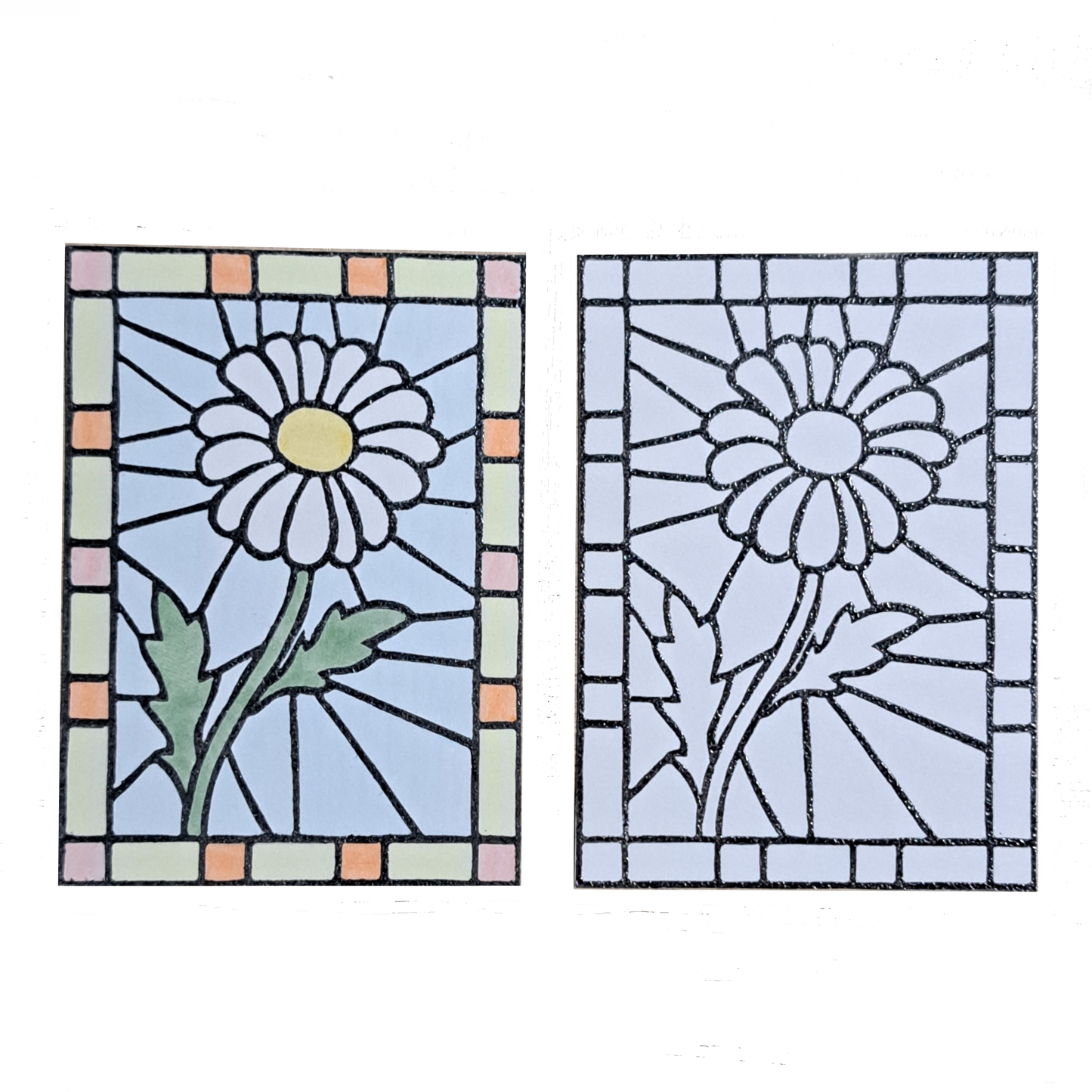 "Daisy Floral Stained Glass" Lino Print